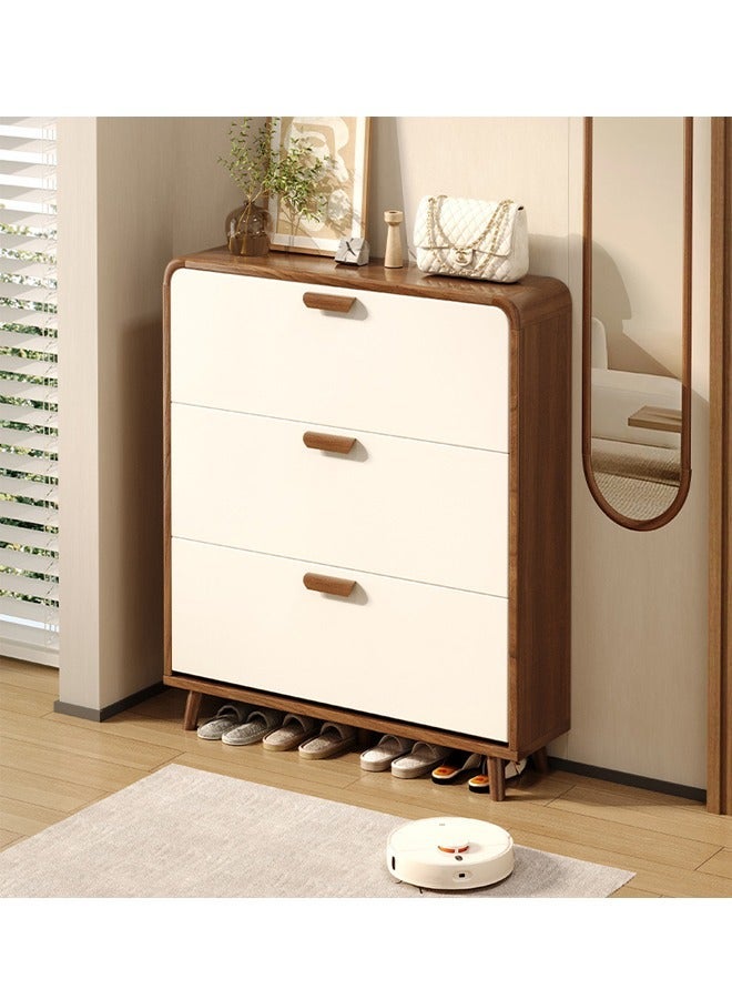 Wooden Shoe Storage Cabinet with 3 Flip Doors, Shoe Rack with Detachable Shelves & Countertop - Space Saving Entryway, Hallway, Living Room Organizer  (White-100×24×120CM) - Image 1